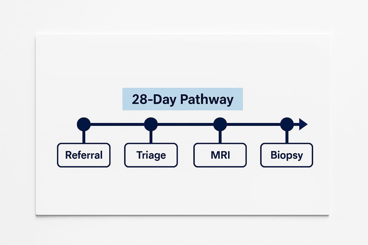 Diagram of a 28-day pathway: referral, triage, MRI and biopsy