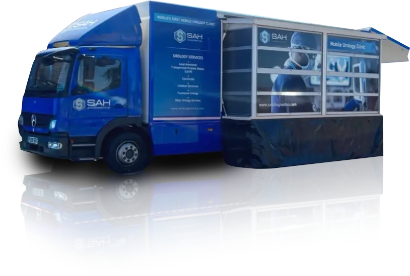 The SAH Diagnostics mobile urology clinic, with its side extended